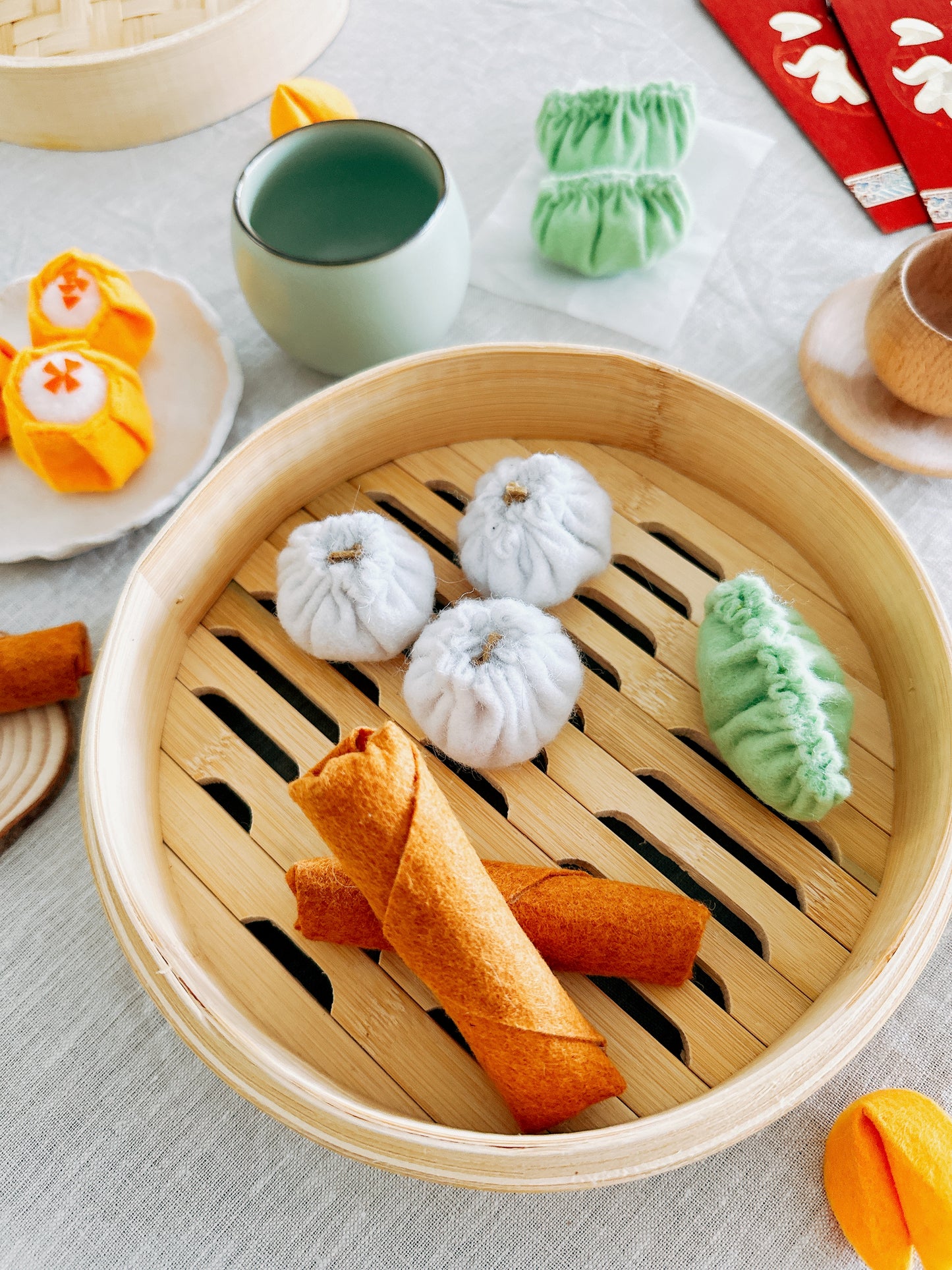 Felt dumpling set for Lunar New Year -  Pretend play, Sensory play, Soft Toys, Kids Gift, Small Kids Toys