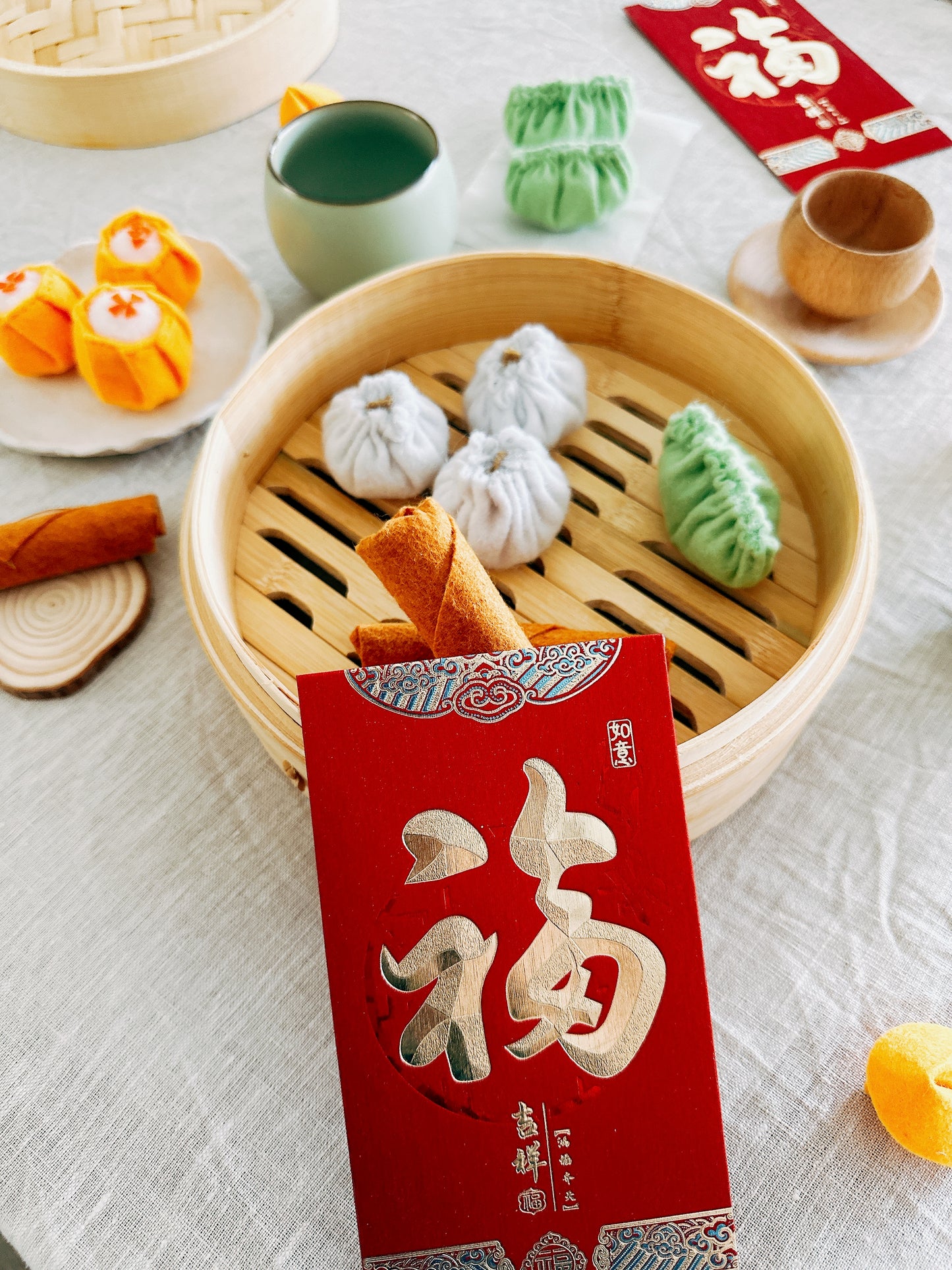 Felt dumpling set for Lunar New Year -  Pretend play, Sensory play, Soft Toys, Kids Gift, Small Kids Toys