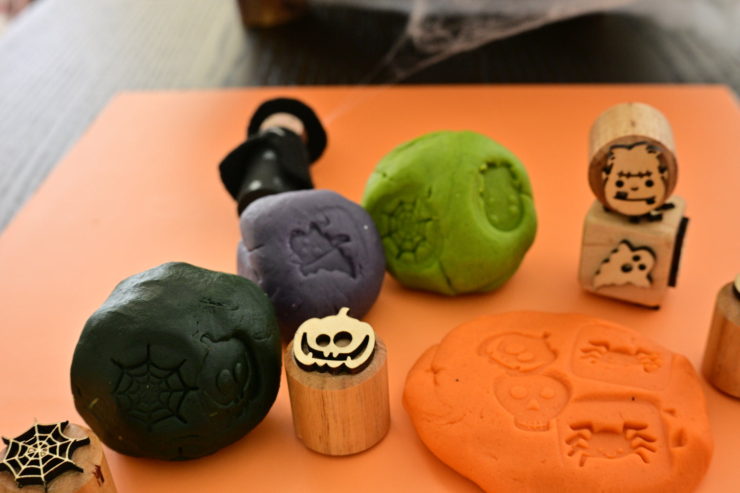 Eco-Friendly Halloween Wooden Stamps - playdough, sensory activities, kids gifts, non-toxic wooden toys